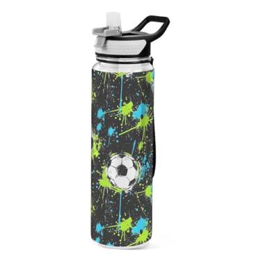Imagem de ODAWA Garrafa esportiva Tritan Soccer Ball Splash de 946 ml com canudo e alça para academia, viagem escolar