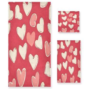 Imagem de Wassud Lovely Hearts Conjunto de 3 toalhas de banho para dia dos namorados, toalhas super macias e absorventes para banheiro, toalhas de banho de secagem rápida, toalha de banho para academia, spa