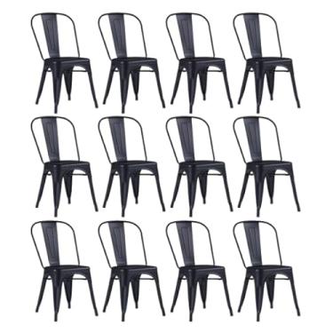 Imagem de Kit 12 Cadeiras Iron Tolix Metálicas Pretas, Empilháveis, Suporta 120kg, para Cozinha, Bar e Restaurante