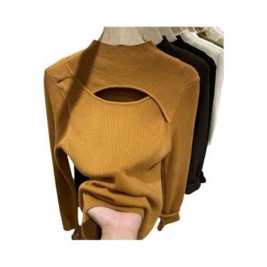 Imagem de Suéter Feminino De Tricô Justo Para Outono/Inverno, Manga Longa, Casua