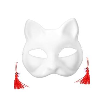 Imagem de Mascara de Gato com Metade do Rosto para Cosplay DIY Pintada em Papel Simples Animal Unissex Corda Elástica Franja e Sin