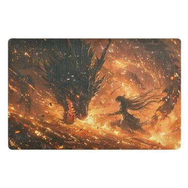 Imagem de Tapete de porta frontal Armor Warrior Fighting Fire Dragon Entrada externa 81 cm x 50 cm Tapetes de boas-vindas engraçados para porta da frente durável para entrada externa pátio varanda
