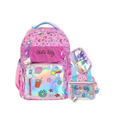 Imagem de Kit Hello Kitty Metallic Mochila Costas + Lancheira + Estojo - Xeryus