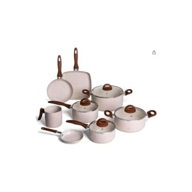 Imagem de Jogo de Panelas Vanilla de Alumínio com Revestimento Cerâmico, 4 Peças, Cabos de Baquelite, Tampas de Vidro Temperado, Antiaderente