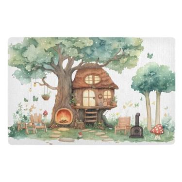 Imagem de Joisal Tapete de boas-vindas durável para casa da árvore aquarela, tapete de entrada lavável, 81 cm x 50 cm