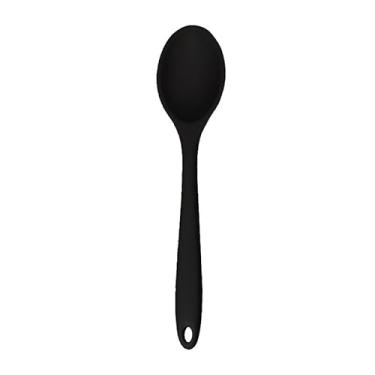 Imagem de Concha de silicone preta pequena, colher de sopa e molho de 22 cm, utensílio de servir flexível resistente ao calor para cozinhar, molho, sobremesa, pode ser lavado na lava-louças