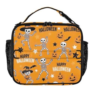 Imagem de Joisal Lancheira personalizada com esqueletos fofos, caveira, Dia das Bruxas, para mulheres, meninas, alça de ombro ajustável, lancheira masculina e infantil para o trabalho, rosa, linda bolsa isolada