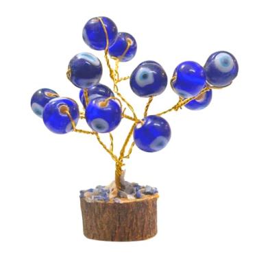 Imagem de EDZZEL Apanhador de sonhos de árvore com contas de olho turco com base de madeira, ornamento decorativo feito à mão em estilo boho para casa e escritório