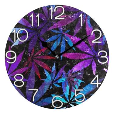 Imagem de GAIGEO Relógio de parede analógico decorativo operado por bateria relógio de sala de aula, decoração de parede vintage, sala de estar, folha colorida roxo azul, 25 cm, ponteiros pretos