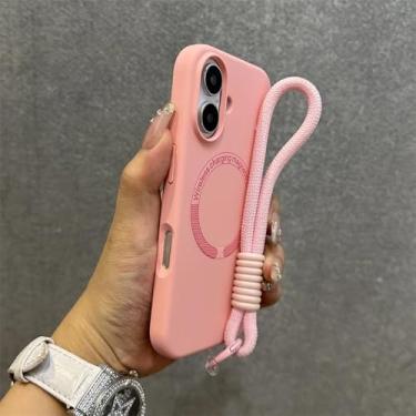 Imagem de Capa de silicone líquido com cordão para iPhone 16, 15, 14, 13, 12, 11 Pro Max 16 Plus, com forro de microfibra e pulseira sem fio, rosa, para iPhone 15
