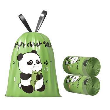 Imagem de 200 sacos de lixo de 4 galões com cordão e forro de plástico separado sem rasgos para banheiro, escritório, casa, quarto, pequenos sacos de cesta de lixo (panda verde, 200 unidades)