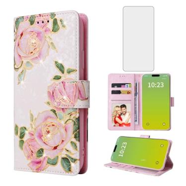 Imagem de Asuwish Capa de celular para iPhone 15 Plus 17.0 cm carteira celular com protetor de tela de vidro temperado porta-cartão flor i-Phone 15+ iPhone15Plus 5G i i15 + iPhone15 15Plus mulheres homens rosa
