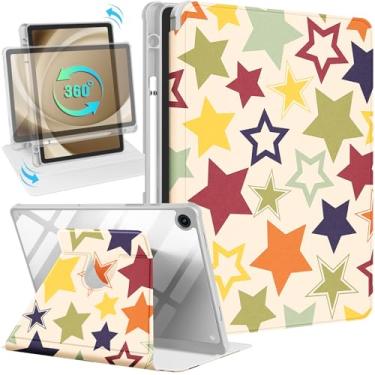 Imagem de Uppuppy Capa para Samsung Galaxy Tab A9+ – Suporte giratório de 360 graus com suporte para lápis para mulheres e meninas, estrelas coloridas para tablet Samsung A9 Plus 11 polegadas, SM-X210/X216/X218