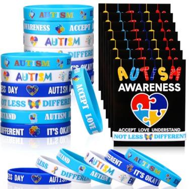 Imagem de VioraWhite 60 peças/30 conjuntos de pulseiras de silicone para conscientização do autismo com cartões, incluindo 30 peças de quebra-cabeça, fitas, 30 cartões de conscientização do autismo para homens