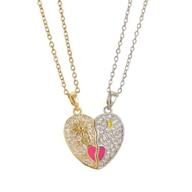 Imagem de rgwtgkyh Colar de coração combinando para casais, pingente de coração fofo, colar de amizade para 2 colares dourados e prateados para casais de melhor amigo para ele e ela, Large, Metal, Sem Pedra