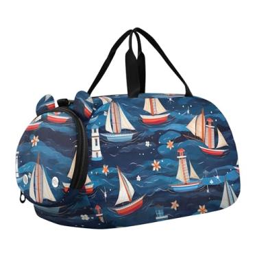 Imagem de Bolsa esportiva para meninos Lemon Blossom de fim de semana, bolsa de viagem para meninas, bolsa esportiva, Veleiros azuis, Clássico