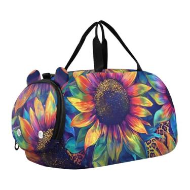 Imagem de Bolsa esportiva retrô para meninos, bússola de polvo, arte infantil, bolsas de viagem para meninas, Colorido girassol tie dye, Clássico