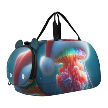 Imagem de Bolsa esportiva para meninos e crianças, bolsas de fim de semana, jardim, gnomo, flores, azul, meninas, bolsas de viagem, crianças, academia, mochila, Engraçado Natal água-viva Papai Noel, Clássico