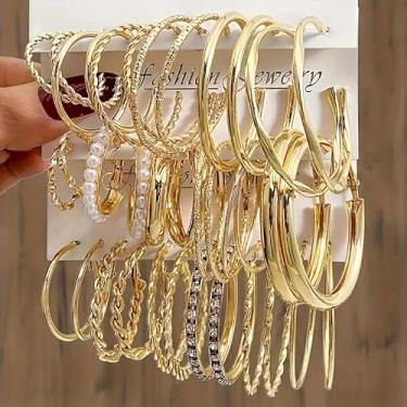 Imagem de Conjunto de 18 pares de brincos de argola de ouro feminino brilhante sintético CZ grande conjunto de brincos de argola fashion joias para presente