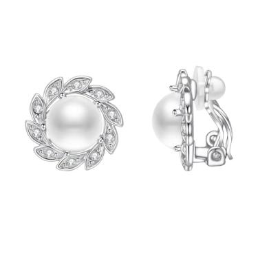 Imagem de Aleasha Brincos grandes de strass com clipe de pérola branca falsa e prata com clipe para mulheres, festa de casamento, formatura, joias vintage