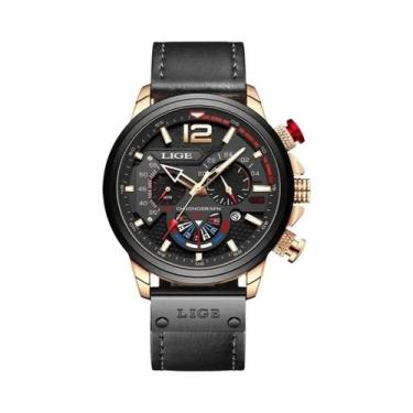 Imagem de Relógio Cronógrafo Masculino De Luxo LIGE, Relógio De Pulso De Couro À