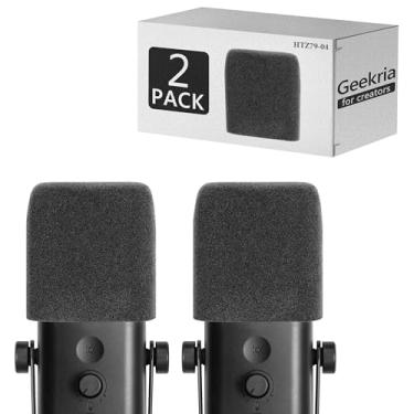 Imagem de Geekria Capa de espuma antipop compatível com microfone Fifine AmpliGame AM8, capa de espuma antipop, filtro de esponja, para-brisas de microfone flocado (cinza/pacote com 2)