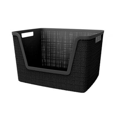 Imagem de Curver Conjunto de 4 cestos decorativos grandes de juta de fácil acesso de 18L para organização e armazenamento – caixas perfeitas para escritório em casa, prateleiras de armário, despensa de cozinha