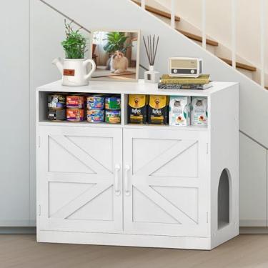 Imagem de Móveis de caixa de areia oculta, móveis de caixa de areia fechados de madeira ultragrande, armário de armazenamento de 2 portas, 2 gavetas abertas, 1 saída de ar, móveis de areia para gatos se