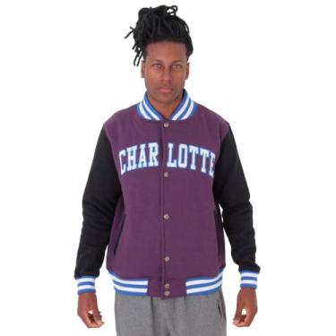 Imagem de Jaqueta College Moletom Masculina M10 Hoop Charlotte - Klizz, Roxo, P