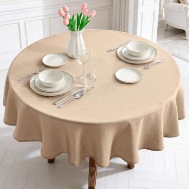 Imagem de IVAPUPU Toalha de mesa redonda texturizada de 137 cm – Cáqui, à prova d'água, à prova de derramamento, toalha de mesa de jantar circular, sem rugas, para aniversário, Páscoa, férias, festa de fazenda
