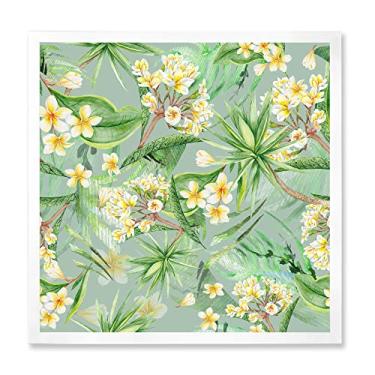 Imagem de DesignQ Arte de parede emoldurada moderna com folhagem tropical e flores amarelas XIV