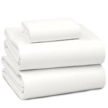 Imagem de RUVANTI Jogo de cama solteiro tamanho GG 100% algodão – tecido acetinado macio e sedoso, refrescante, leve e respirável, bolso profundo de 40,6 cm, durável e resistente à cor, 3 peças, marfim