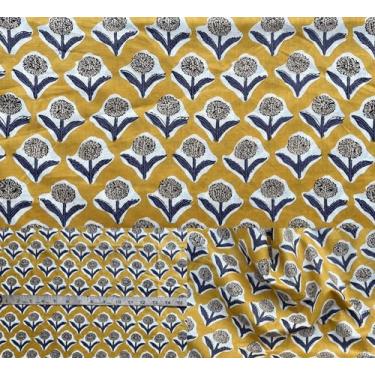 Imagem de Tecido 100% algodão estampado à mão por The Yard Pré-cortado 1 jarda 42 polegadas Largura/Materiais de costura e material de estofamento Tecido de estofamento (impressão de esmalte azul dourado