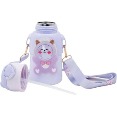 Imagem de Garrafinha C/Canudo Squeeze Infantil Garrafa Bebe Térmica Alça (Lilás)