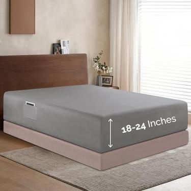 Imagem de Elegant Comfort Lençol 1500 premium de qualidade de hotel 45 a 61 cm de profundidade - lençol com elástico único com bolso extra profundo para colchão alto, luxuoso e macio, bolso inteligente - sem