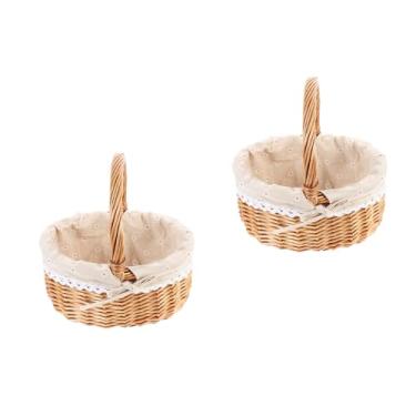 Imagem de JECOMPRIS Pacote com 2 cestas de vime com alça: 28 x 23 x 21 cm. Cesta de piquenique de vime com forro - Armazenamento de colheita de jardim para coleta de ovos de Páscoa, brinquedos de doces de