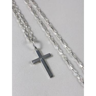 Imagem de Corrente Cordão Prata Maciça 925 Bloco 70cm Crucifixo - Lojas La&Amp;N