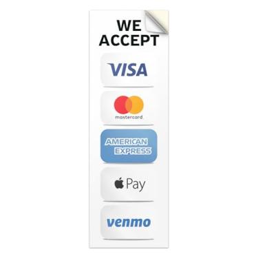 Imagem de 101SignCity 5 adesivos de vinil We Accept Credit Cards (7,6 cm x 22,9 cm) – Visa, Mastercard, Amex, Discover, Apple Pay & Venmo Logos, decalque de janela e porta de alta visibilidade, adesivo forte à
