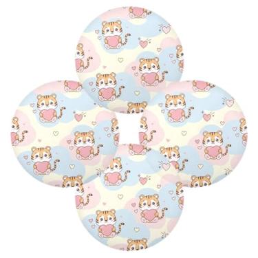 Imagem de Wassud Jogo americano conjunto de 4 tapetes redondos com corações de tigre fofos para cozinha e jantar, tapetes laváveis e resistentes ao calor, decoração de mesa 39 cm