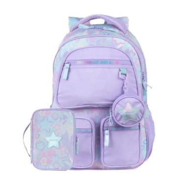 Imagem de Kit Mochila Escolar Feminina + Estojo Box Star Candy Lilás - Bagaggio