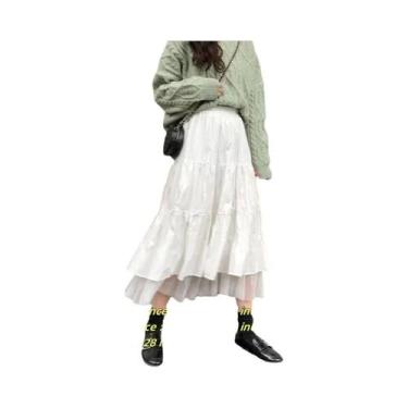 Imagem de Saia Vintage Feminina Branca Em a Com Cintura Elástica, Saia Midi Eleg