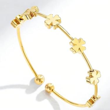Imagem de Pulseira feminina de trevo de quatro folhas, pulseira de ouro, pulseira de punho para mulheres