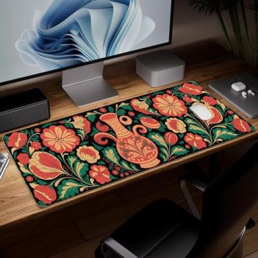 Imagem de Tapete de mesa boêmio de couro, mouse pad de arte colorida grande teclado de computador mousepad para jogos à prova d'água protetor e capa de mesa, tapete decorativo de couro PU para laptop decoração