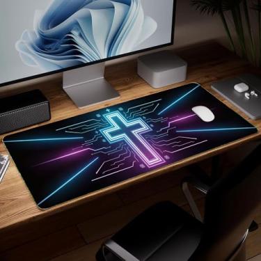 Imagem de Tapete de mesa de couro, tapete de mouse de arte colorida grande teclado de computador para jogos, protetor e capa à prova d'água, capa e protetor de mesa decorativo de couro PU para laptop, decoração