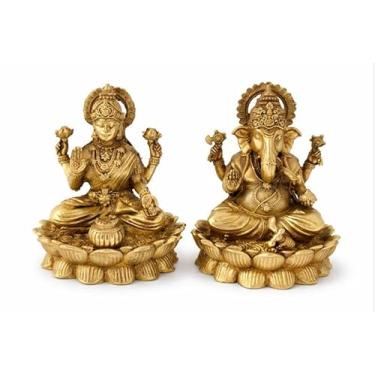 Imagem de Conjunto de estátuas de latão, Lakshmi e Ganesha, 5 cm de altura, Lord Ganesha e Deusa Laxmi, par para uso diário e Diwali Pooja