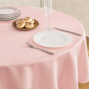 Imagem de Veblandy Toalha de mesa de linho texturizada à prova d'água e resistente a manchas, tecido decorativo sem rugas, capa de mesa para jantar/festa/buffet/casamento, 152 x 152 cm, rosa