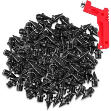 Imagem de VOCOOL 100 peças de pista de aço inoxidável preto de 6,35 mm com chave de ponta, pontas de pista de substituição de pirâmide para tênis de corrida curto esportivo de corrida