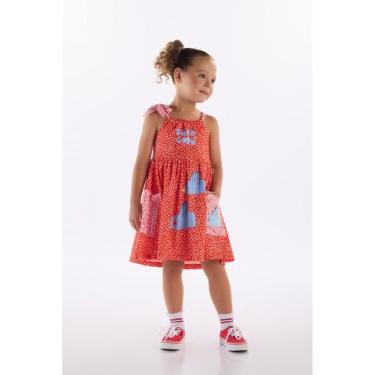 Imagem de Vestido Infantil em Algodão Três e Já, Vermelho, 6