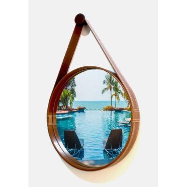 Imagem de Espelho redondo decorativo com moldura alça de couro 40cm caramelo - C