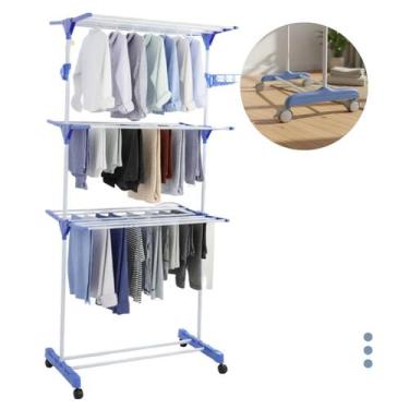 Imagem de Varal Retrátil Dobrável 3 Andares Compacto Aço Roupas Alta Capacidade 